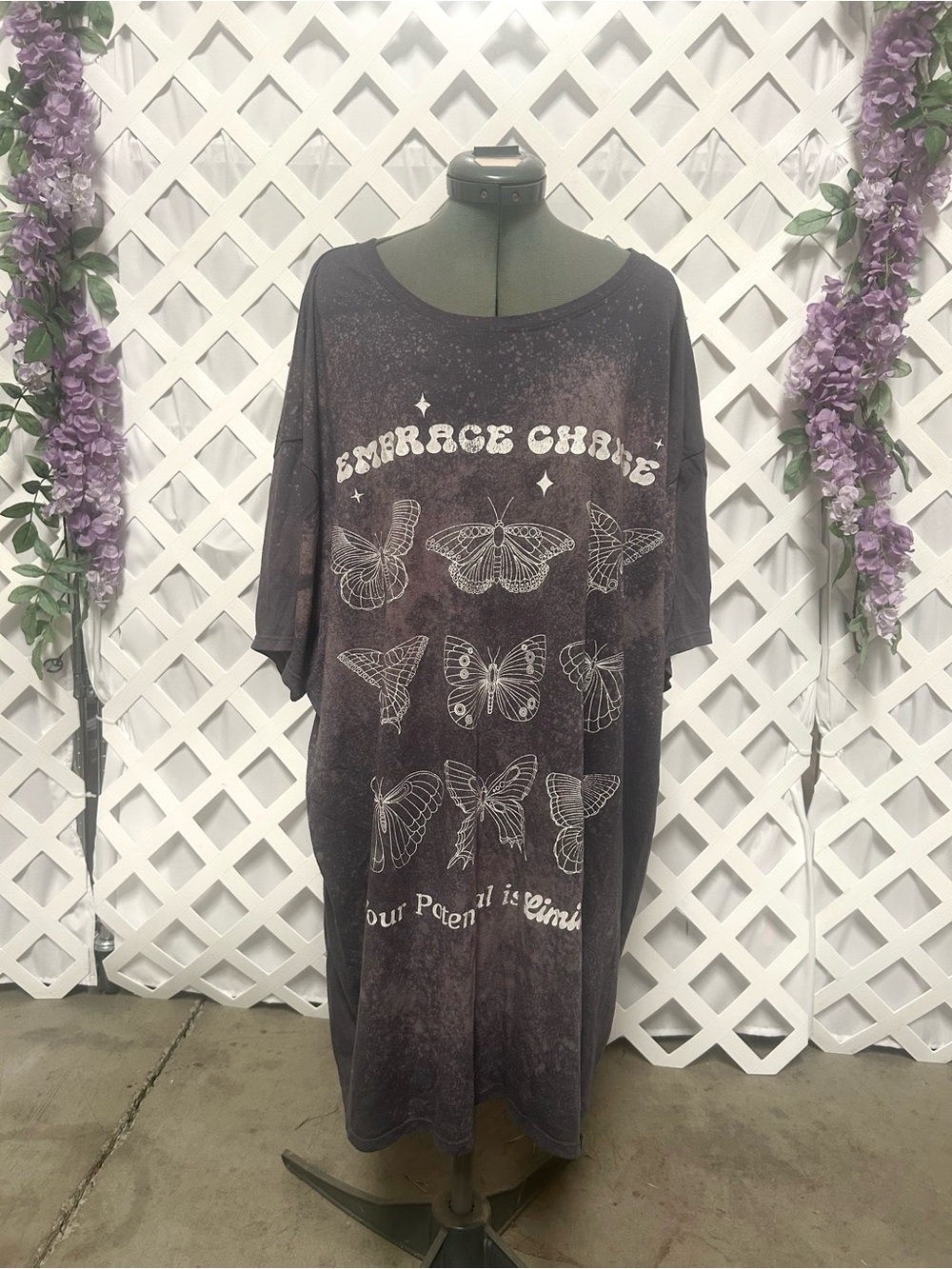 Bleach Dyed Embrace Change Butterfly Graphic Tee Boho Upcycled Shirt